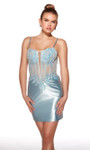 Alyce Paris 40041 Stretch Satin Lace Scoop Neck Short Dress