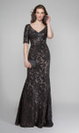 Alyce Paris 27497 Patterned Sequin V-Neck Short Sleeve Gown