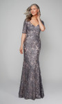 Alyce Paris 27497 Patterned Sequin V-Neck Short Sleeve Gown