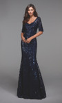 Alyce Paris 27497 Patterned Sequin V-Neck Short Sleeve Gown