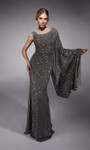 Alyce Paris 27718 Linear Sequins One-Shoulder Cape Gown