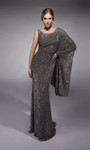 Alyce Paris 27718 Linear Sequins One-Shoulder Cape Gown