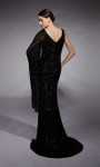 Alyce Paris 27718 Linear Sequins One-Shoulder Cape Gown