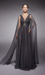 Alyce Paris 27720 Metallic Chiffon Plunging V-Neck Gown