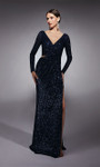 Alyce Paris 27741 Sequins V-Neck Long Sleeve High Slit Gown