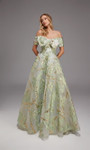 Alyce Paris 27804 Organza Jacquard Metallic Leaf Motif Gown