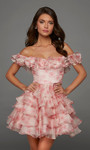 Alyce Paris 30089 Organza Print Off Shoulder Short Dress