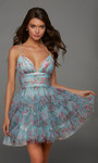 Alyce Paris 30092 Soft Mesh Print Plunging Neck Short Dress