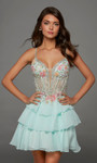 Alyce Paris 30096 Chiffon Ruffles Plunging Neck Short Dress