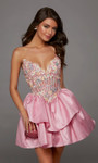 Alyce Paris 30114 Liquid Satin Illusion V-neck Short Dress