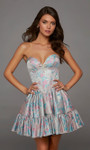 Alyce Paris 30118 Print Jacquard Sweetheart Neck Short Dress