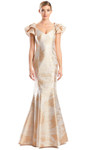 Alexander by Daymor 1775S23 Print V-Neck Flutter Sleeve Gown