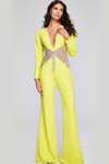Jovani 26318 Scuba Embellished Fringe Plunging Neck Jumpsuit