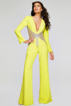 Jovani 26318 Scuba Embellished Fringe Plunging Neck Jumpsuit
