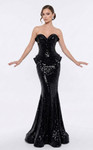 MNM Couture 2263B Sequin Pattern Curved Neck Strapless Gown