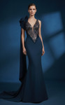 MNM Couture B1180 Sash Oversized Bow Plunging V-Neck Dress