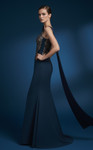 MNM Couture B1180 Sash Oversized Bow Plunging V-Neck Dress