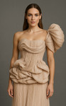 MNM Couture B1181 Chiffon Straight Neck Oversize Ruffle Gown