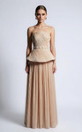 MNM Couture B1186 Woven Peplum Strapless Pleated Long Gown