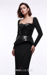 MNM Couture E0141 Metallic Long Sleeves Sleek Sheath Gown