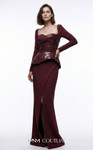 MNM Couture E0141 Metallic Long Sleeves Sleek Sheath Gown