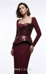 MNM Couture E0141 Metallic Long Sleeves Sleek Sheath Gown