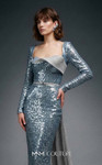 MNM Couture E0157 Sequin Asymmetrical Neck Long-Sleeve Gown