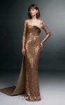 MNM Couture E0157 Sequin Asymmetrical Neck Long-Sleeve Gown