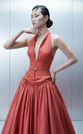 MNM Couture E0163 Crepe Taffeta Halter Deep V-neck Ball Gown