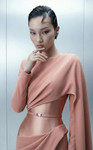 MNM Couture E0166 Crepe Asymmetrical High Mock Neck Gown