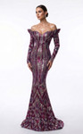 MNM Couture F02900A Sequined Off-shoulder Long-Sleeve Gown