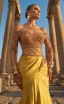 MNM Couture F02953A Chiffon Velvet Asymmetrical Neck Gown