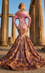 MNM Couture F02973 Jacquard Sequined V-neck Long-Sleeve Gown