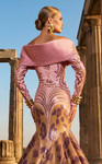 MNM Couture F02973 Jacquard Sequined V-neck Long-Sleeve Gown