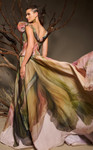 MNM Couture F02981 Chiffon Pleated Peplum Printed Long Gown