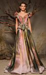 MNM Couture F02981 Chiffon Pleated Peplum Printed Long Gown