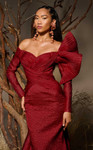 MNM Couture F02982 Textured Jacquard Long-Sleeve Long Gown