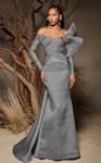 MNM Couture F02982 Textured Jacquard Long-Sleeve Long Gown