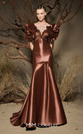 MNM Couture F02993 Metallic Satin Off-shoulder Straps Gown