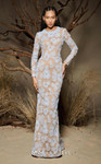 MNM Couture F02997 Sheer Tulle Flower Long-Sleeve Long Gown