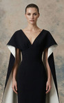 MNM Couture N0746 Crepe V-neck Structured Cape Sleeves Gown