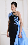 MNM Couture B1152 Rayon Crepe Illusion Long Sleeve Gown