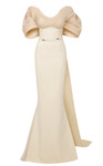 MNM Couture E0088 Rayon Crepe Scoop Neck Off-Shoulder Gown