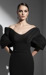 MNM Couture E0088 Rayon Crepe Scoop Neck Off-Shoulder Gown
