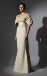 MNM Couture E0088 Rayon Crepe Scoop Neck Off-Shoulder Gown