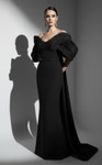 MNM Couture E0088 Rayon Crepe Scoop Neck Off-Shoulder Gown