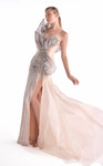 MNM Couture G2101 Lace Metallic Embroidery Asymmetrical Gown