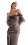MNM Couture G2104 Satin Tulle Sculpted Organza Draped Gown