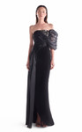 MNM Couture G2111 Satin Strapless Draped Off-Shoulder Gown