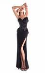 MNM Couture G2115 Satin Velvet Beaded Floral Strapless Gown
